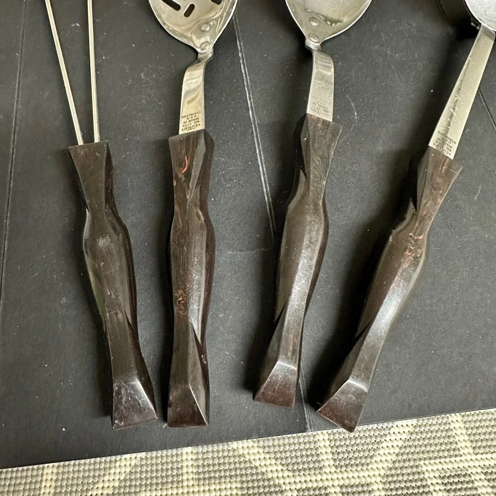 Cutco Vintage Kitchen Cooking Utensils 4 Piece Set  Brown Handle Stainless Steel